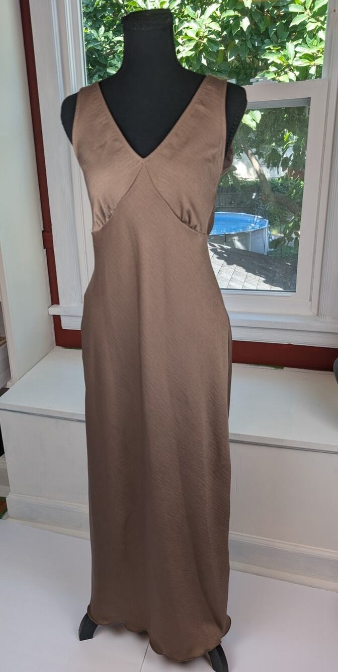 Bebe Satin Mocha Brown Y2K Slip Dress Size Small NEW Fall Neutrals 90s Silky NWT
